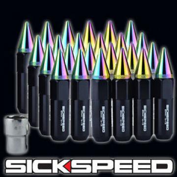 SICKSPEED 24 BLACK/NEO CHROME SPIKED EXTENDED 60MM LOCKING LUG NUTS 1/2X20 L23