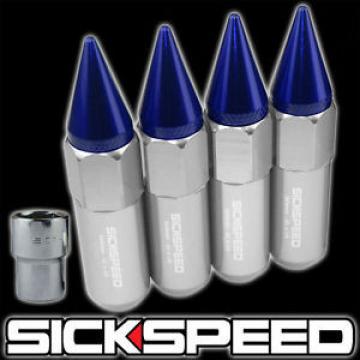 4 POLISHED/BLUE SPIKED ALUMINUM EXTENDED TUNER LOCKLUG NUTS WHEELS 12X1.5 L20