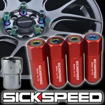 SICKSPEED 4 PC RED/NEO CHROME CAPS ALUMINUM 60MM LOCKING LUG NUTS 12X1.5 L01