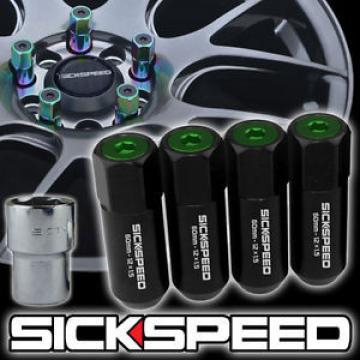 SICKSPEED 4 PC BLACK/GREEN CAPPED ALUMINUM LOCKING LUG NUTS WHEELS 12X1.25 L15