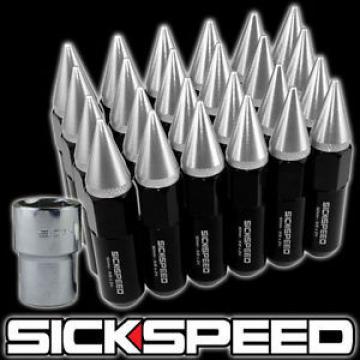 SICKSPEED 24 PC BLACK/POLISHED SPIKED EXTENDED 60MM LOCKING LUG NUTS 1/2X20 L23