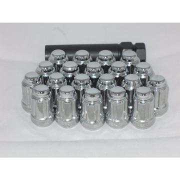 12 X 1.5 CHROME TUNER SPLINE LOCK WHEEL RIM LUG NUT SET OF (20) &amp; (1) KEY ACORN