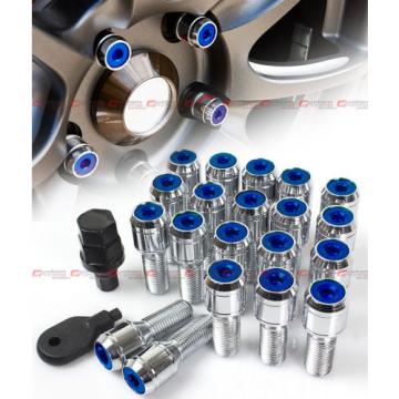 20 Pcs M14 X 1.5 Blue Wheel Lug Nut Bolts With Security Cap +Key+Socket For Audi