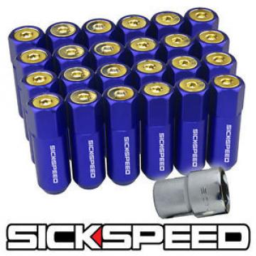 SICKSPEED 24 PC BLUE/24K GOLD CAPPED EXTENDED 60MM LOCKING LUG NUTS 1/2x20 L23