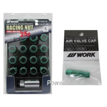 WORK Open End Racing Lock Nuts 12x1.25 And 4pcs Air Valve Caps Green Value Set