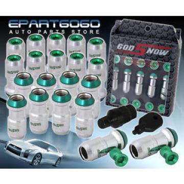 M12 x1.5 THREADED LUG NUTS RIMS WHEELS JDM DUST CAP CHROME GREEN CNC DOUBLE LOCK