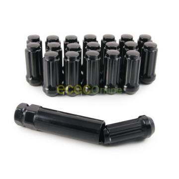 24pc 14x2&#034; Spline Black Lug Nuts w/ Key | Cone Seat | Long Closed End Locking