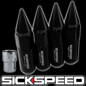 SICKSPEED 4 PC BLACK SPIKED 60MM EXTENDED TUNER LOCKING LUG NUTS 1/2x20 L25