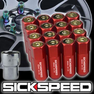 16 RED/24K GOLD CAPPED ALUMINUM 60MM EXTENDED TUNER LOCKING LUG NUTS 12X1.5 L16