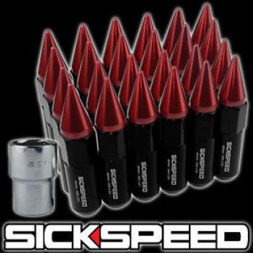 SICKSPEED 24 BLACK/RED SPIKED ALUMINUM 60MM LOCKING LUG NUTS WHEELS 12X1.25 L13