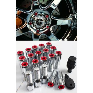 20 Pcs M14 X 1.5 Chrome Wheel Lug Nut Bolts W/ Red Security Lock Caps+Key+Socket