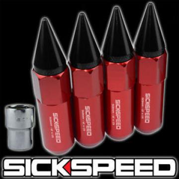 SICKSPEED 4 PC RED/BLACK SPIKED 60MM EXTENDED TUNER LOCKING LUG NUTS 1/2x20 L25