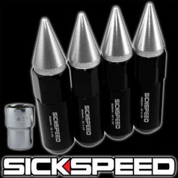 SICKSPEED 4 PC BLACK/POLISHED SPIKED 60MM EXTENDED LOCKING LUG NUTS 1/2x20 L25