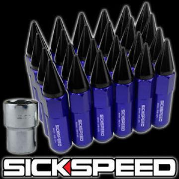 SICKSPEED 24 PC BLUE/BLACK SPIKED ALUMINUM EXTENDED LOCKING LUG NUTS 1/2x20 L23