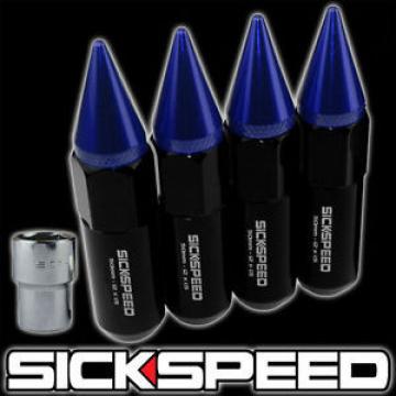 4 BLACK/BLUE SPIKED ALUMINUM EXTENDED 60MM LOCKING LUG NUTS WHEELS 12X1.5 L02