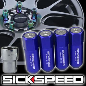 4 BLUE/POLISHED CAPPED ALUMINUM EXTENDED TUNER 60MM LOCKING LUG NUTS 12X1.5 L01