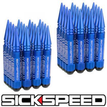 SICKSPEED 32 PC BLUE 5 1/2&#034; LONG SPIKED STEEL EXTENDED LOCKING LUG NUTS 14X2