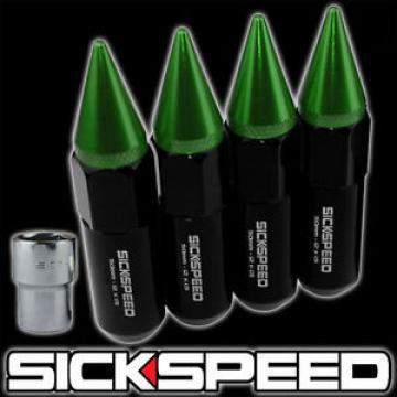 4 BLACK/GREEN SPIKED ALUMINUM EXTENDED TUNER 60MM LOCKING LUG NUTS 12X1.5 L01