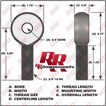 RH 3/4-16 Thread With a 3/4 Bore, Solid Rod Eye, Heim Joints, Rod Ends
