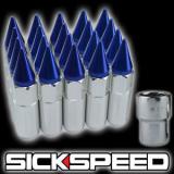 20 POLISHED/BLUE SPIKED ALUMINUM EXTENDED 60MM LOCKING LUG NUTS WHEEL 12X1.5 L17