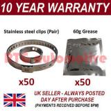 CV BOOT CLAMPS PAIR INNER &amp; OUTER x50 CV GREASE x50 GARAGE TRADE PACK KIT 2.50